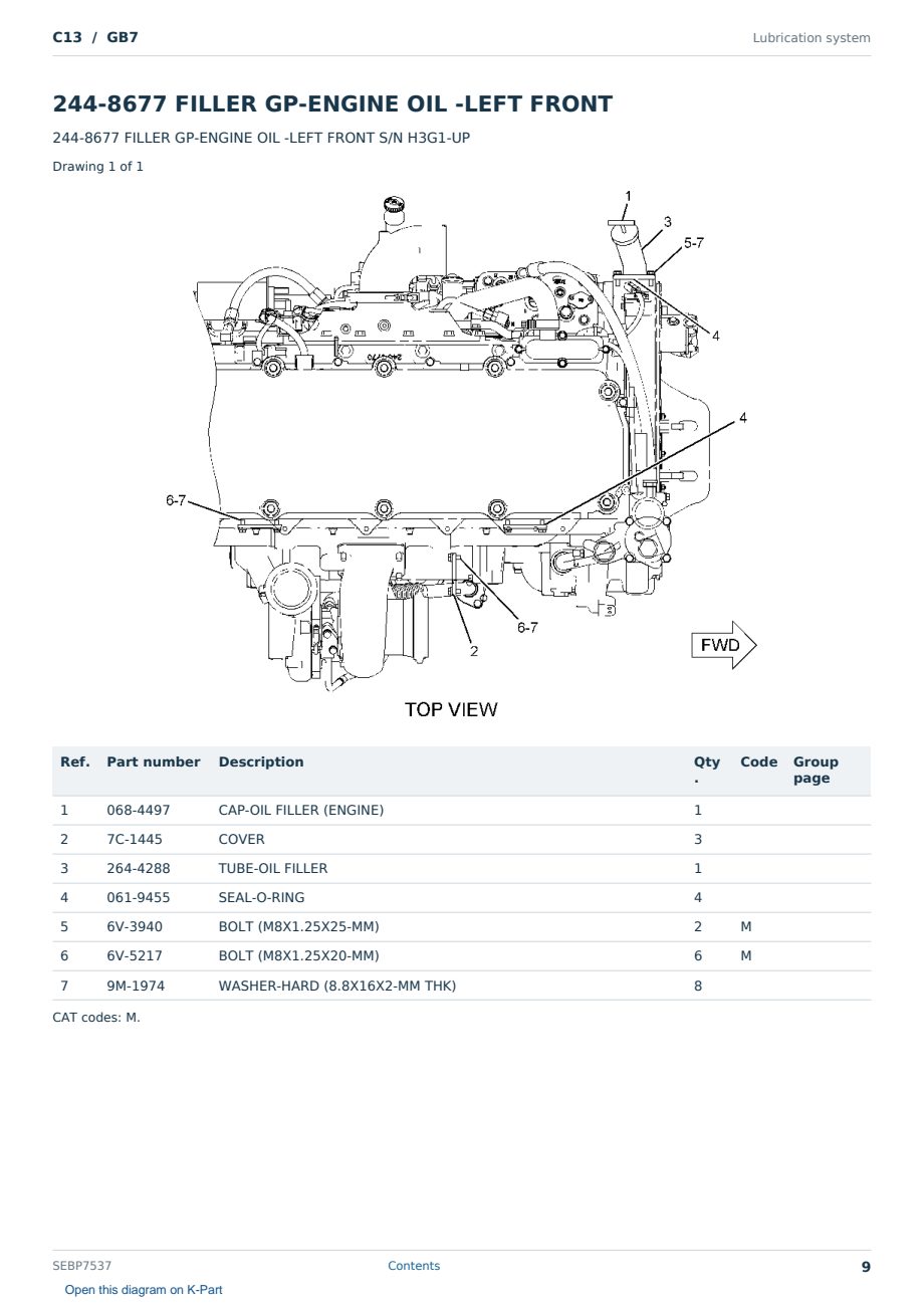 Caterpillar C13 S/N GB7 Partsbook SEBP7537 (English) - sample page 9 of 10 Caterpillar C13 S/N GB7 Partsbook SEBP7537 (English) - sample page 9 of 10