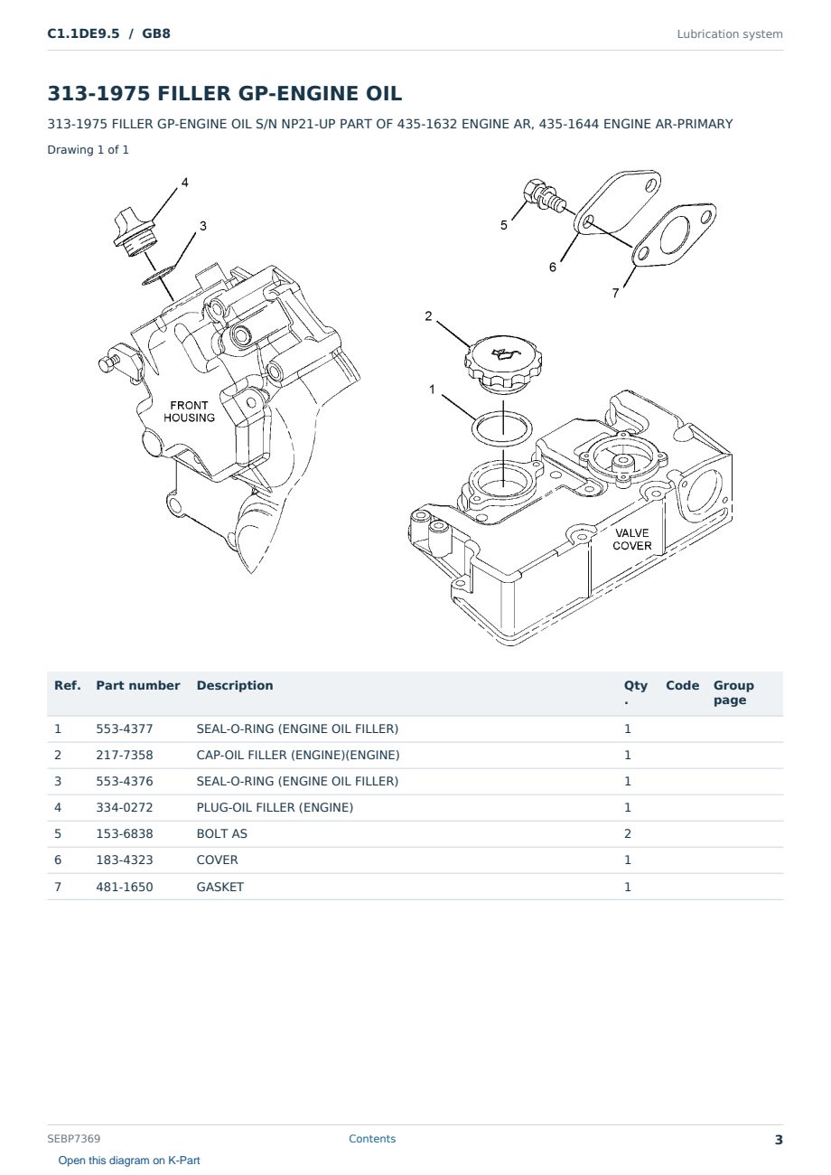 Caterpillar C1.1DE9.5 S/N GB8 Partsbook SEBP7369 (English) - sample page 3 of 10 Caterpillar C1.1DE9.5 S/N GB8 Partsbook SEBP7369 (English) - sample page 3 of 10