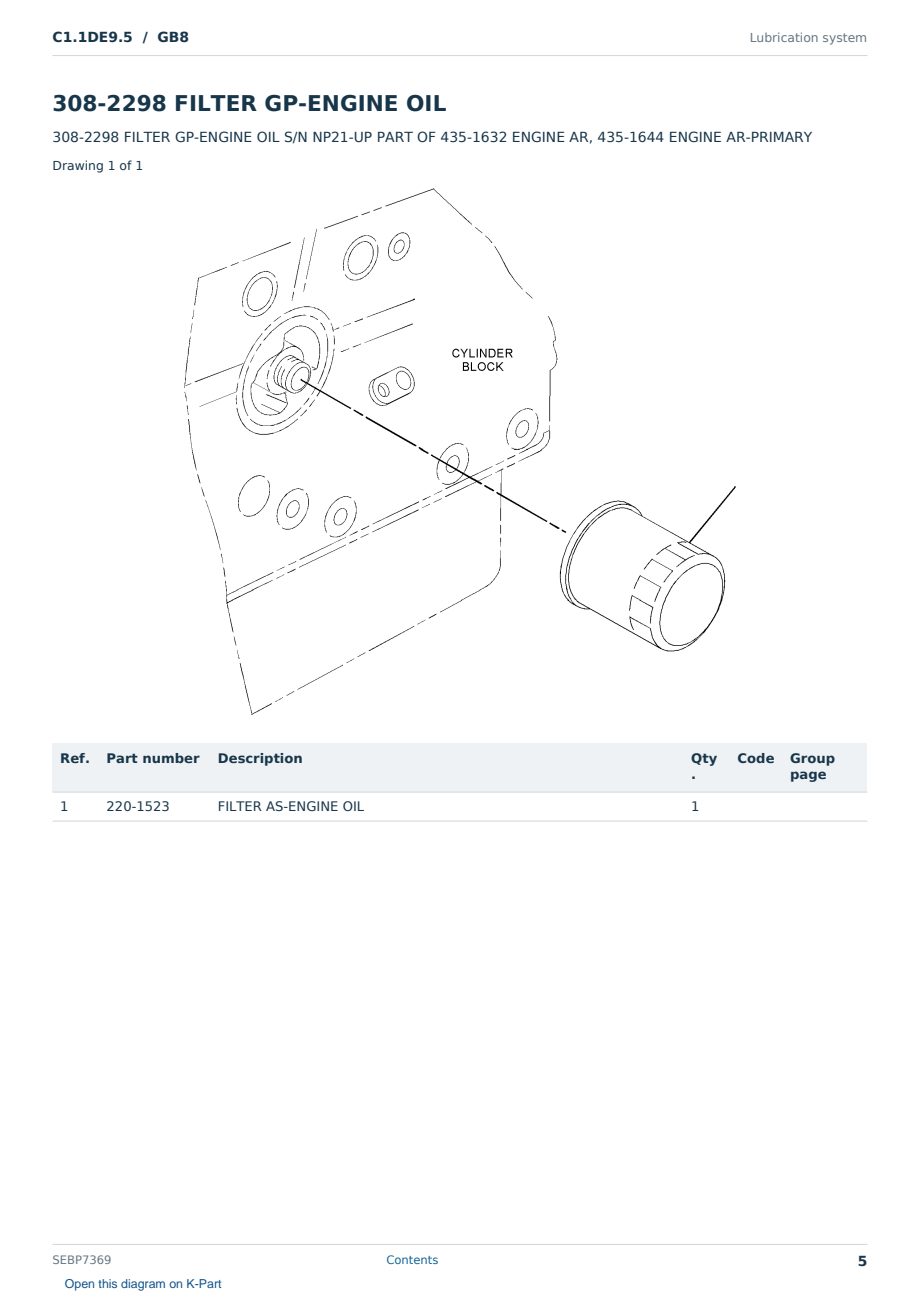 Caterpillar C1.1DE9.5 S/N GB8 Partsbook SEBP7369 (English) - sample page 5 of 10 Caterpillar C1.1DE9.5 S/N GB8 Partsbook SEBP7369 (English) - sample page 5 of 10