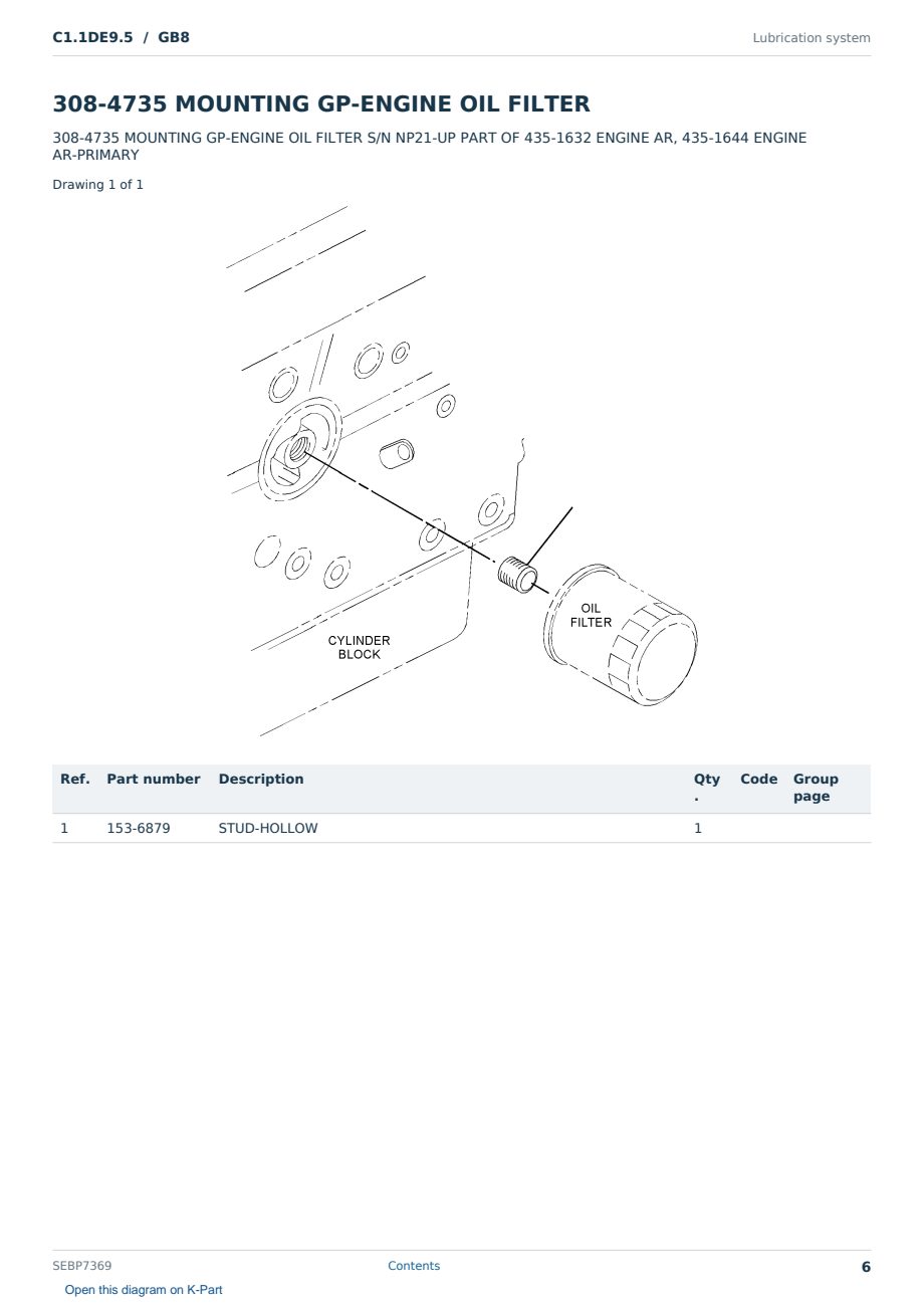 Caterpillar C1.1DE9.5 S/N GB8 Partsbook SEBP7369 (English) - sample page 6 of 10 Caterpillar C1.1DE9.5 S/N GB8 Partsbook SEBP7369 (English) - sample page 6 of 10