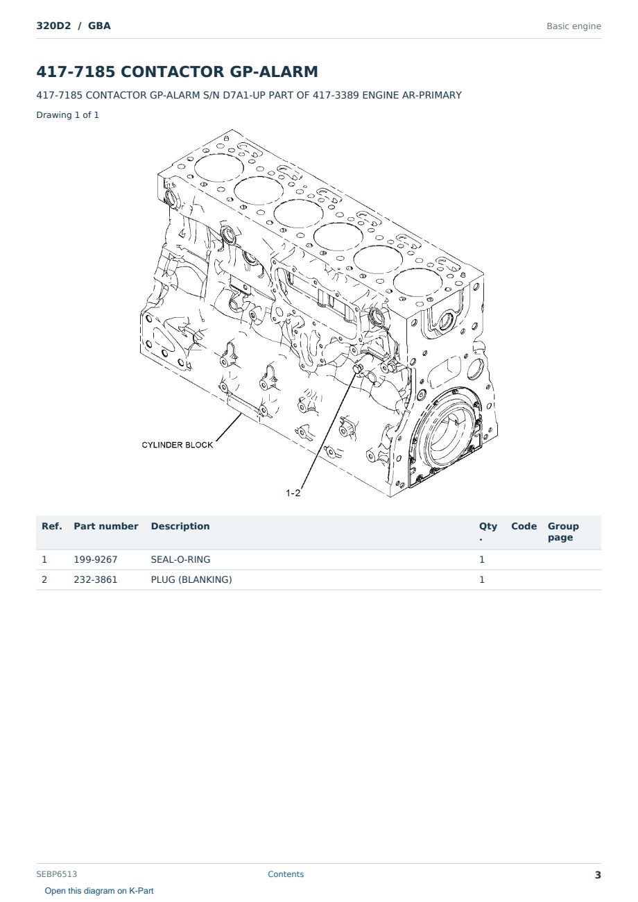 Caterpillar 320D2 S/N GBA Partsbook SEBP6513 (English) - sample page 3 of 10 Caterpillar 320D2 S/N GBA Partsbook SEBP6513 (English) - sample page 3 of 10