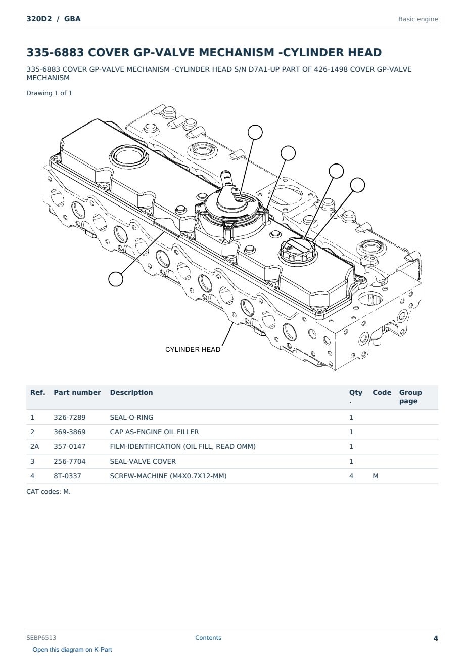 Caterpillar 320D2 S/N GBA Partsbook SEBP6513 (English) - sample page 4 of 10 Caterpillar 320D2 S/N GBA Partsbook SEBP6513 (English) - sample page 4 of 10