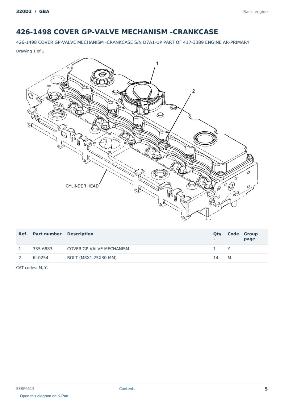 Caterpillar 320D2 S/N GBA Partsbook SEBP6513 (English) - sample page 5 of 10 Caterpillar 320D2 S/N GBA Partsbook SEBP6513 (English) - sample page 5 of 10
