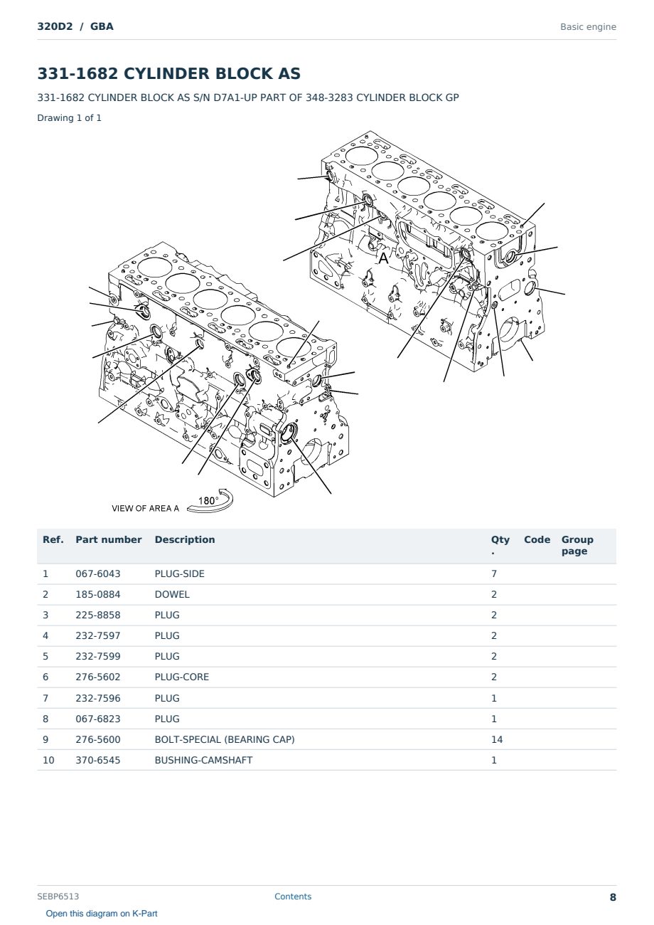 Caterpillar 320D2 S/N GBA Partsbook SEBP6513 (English) - sample page 8 of 10 Caterpillar 320D2 S/N GBA Partsbook SEBP6513 (English) - sample page 8 of 10