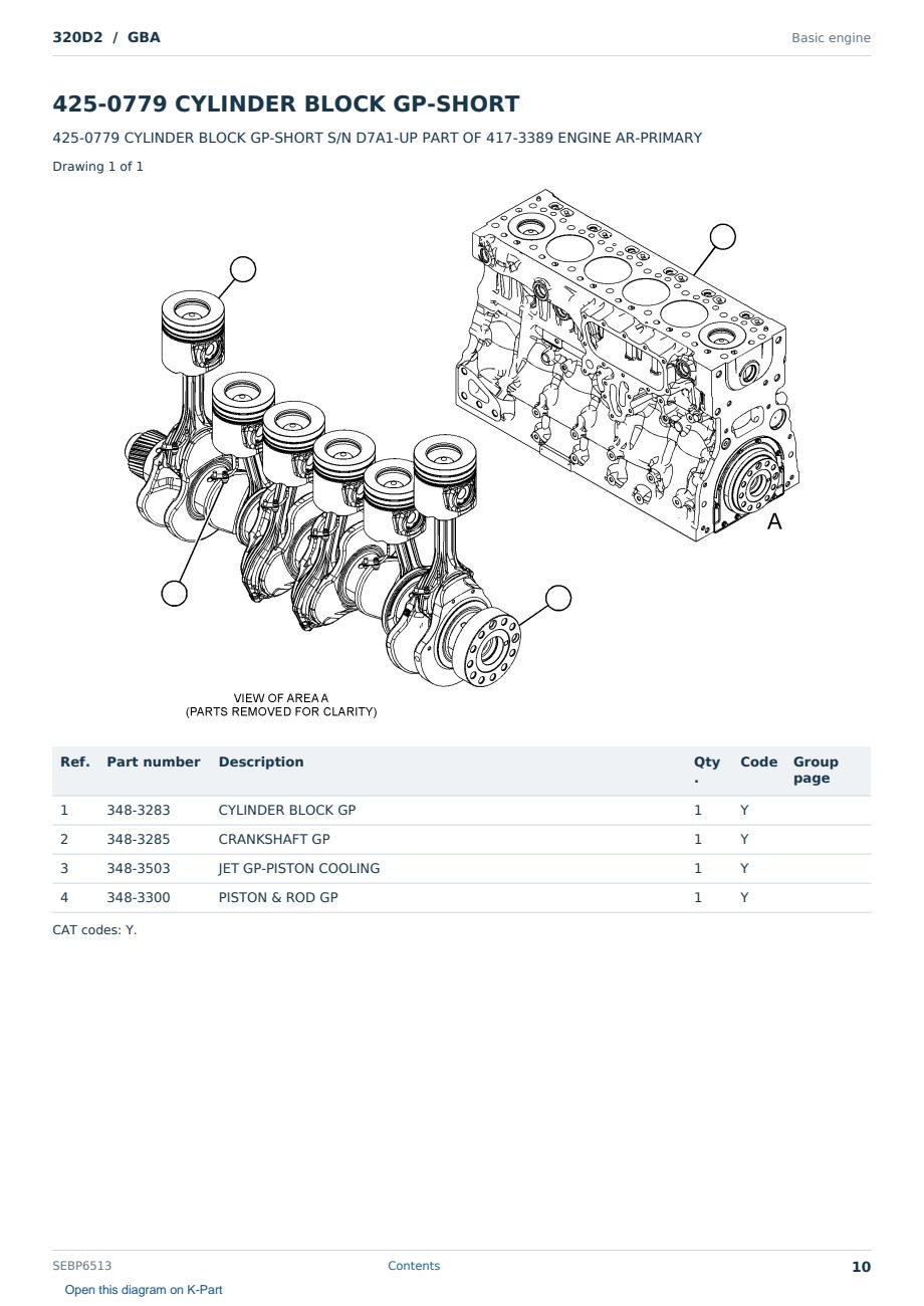 Caterpillar 320D2 S/N GBA Partsbook SEBP6513 (English) - sample page 10 of 10 Caterpillar 320D2 S/N GBA Partsbook SEBP6513 (English) - sample page 10 of 10