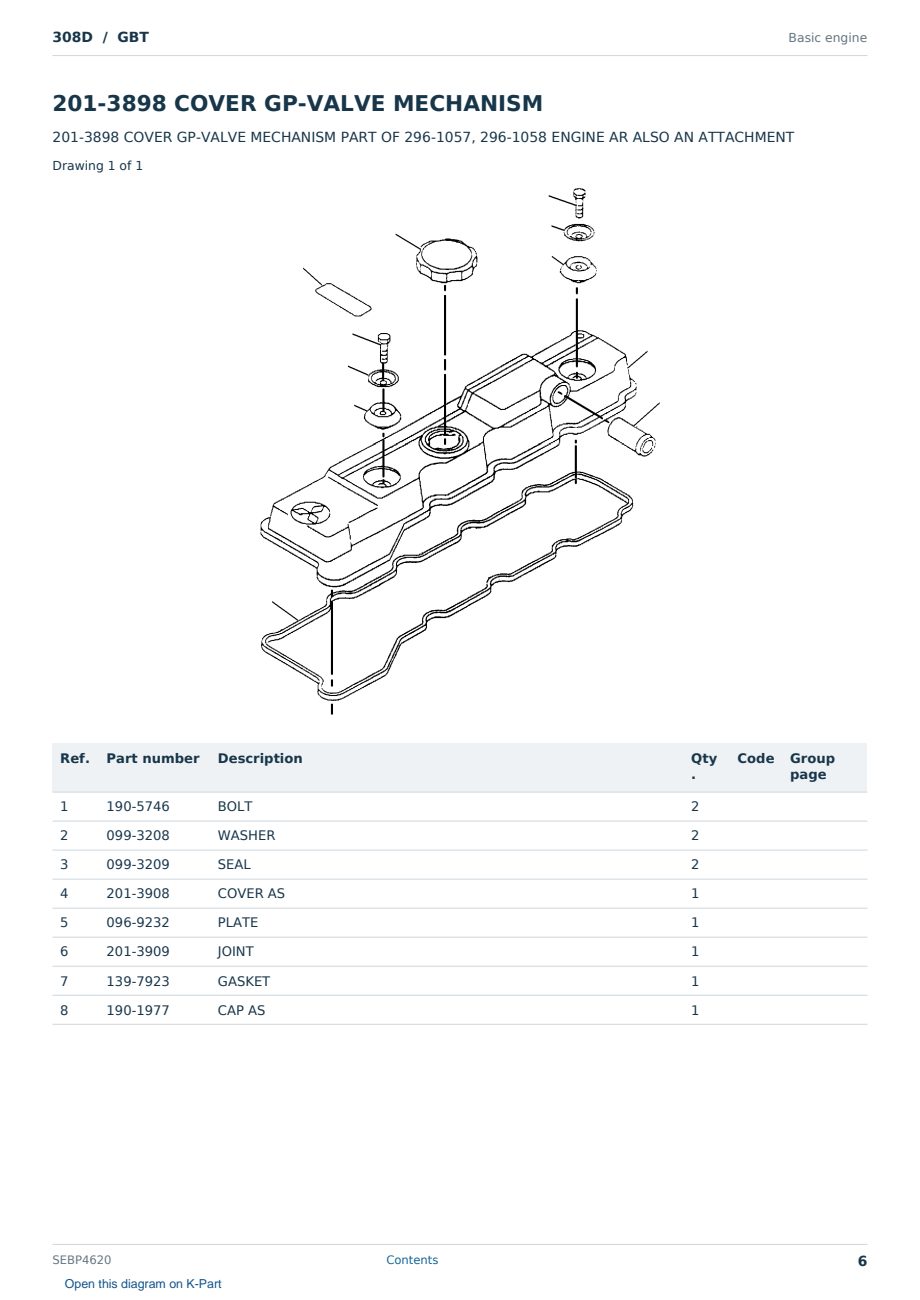 Caterpillar 308D S/N GBT Partsbook SEBP4620 (English) - sample page 6 of 10 Caterpillar 308D S/N GBT Partsbook SEBP4620 (English) - sample page 6 of 10