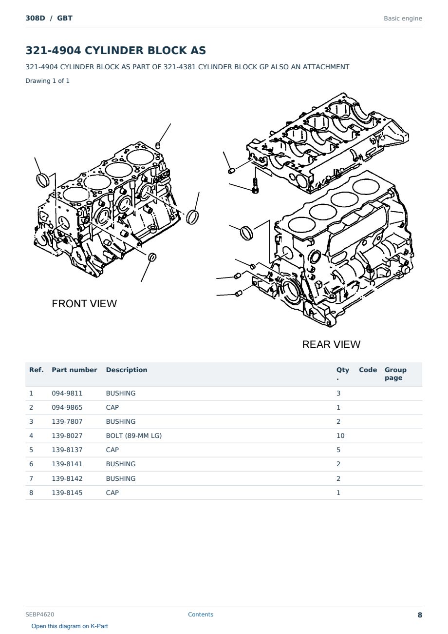 Caterpillar 308D S/N GBT Partsbook SEBP4620 (English) - sample page 8 of 10 Caterpillar 308D S/N GBT Partsbook SEBP4620 (English) - sample page 8 of 10