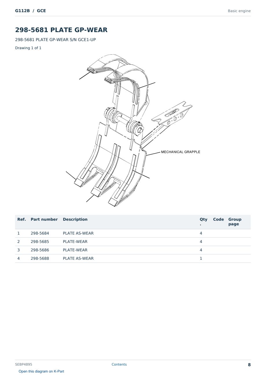 Caterpillar G112B S/N GCE Partsbook SEBP4895 (English) - sample page 8 of 10 Caterpillar G112B S/N GCE Partsbook SEBP4895 (English) - sample page 8 of 10