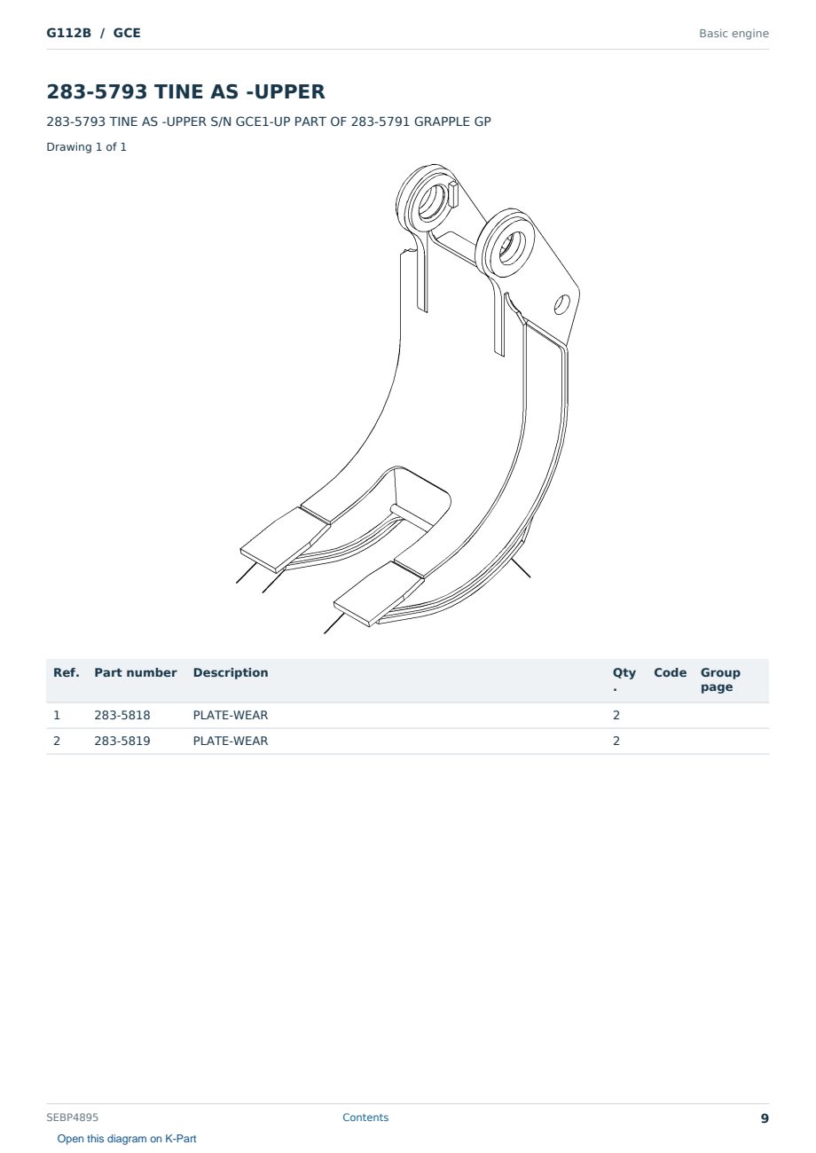 Caterpillar G112B S/N GCE Partsbook SEBP4895 (English) - sample page 9 of 10 Caterpillar G112B S/N GCE Partsbook SEBP4895 (English) - sample page 9 of 10