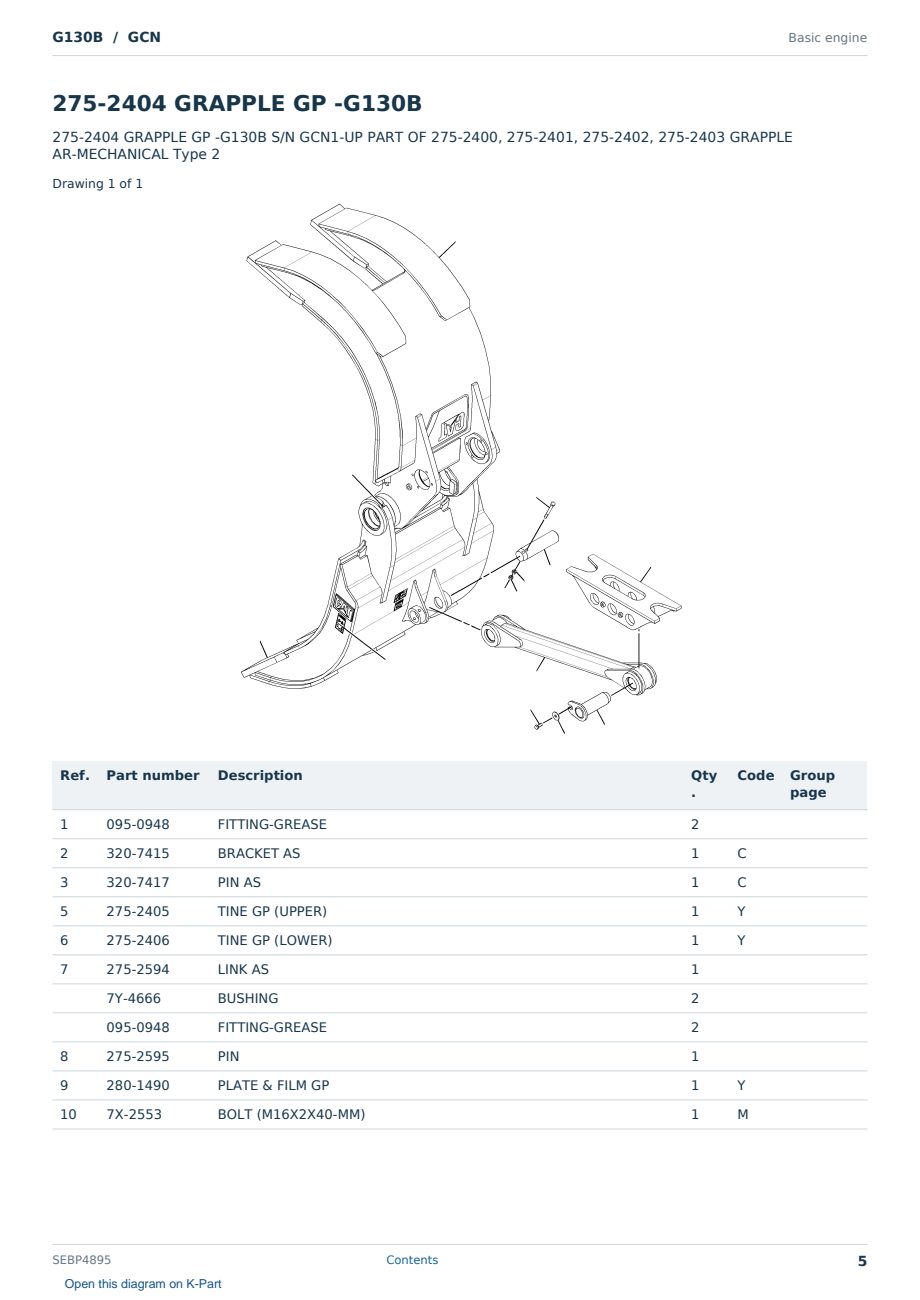Caterpillar G130B S/N GCN Partsbook SEBP4895 (English) - sample page 5 of 10 Caterpillar G130B S/N GCN Partsbook SEBP4895 (English) - sample page 5 of 10