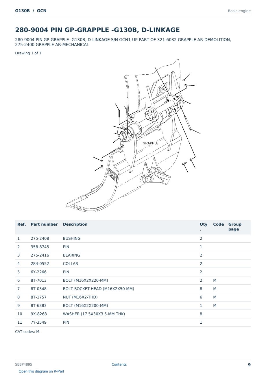 Caterpillar G130B S/N GCN Partsbook SEBP4895 (English) - sample page 9 of 10 Caterpillar G130B S/N GCN Partsbook SEBP4895 (English) - sample page 9 of 10