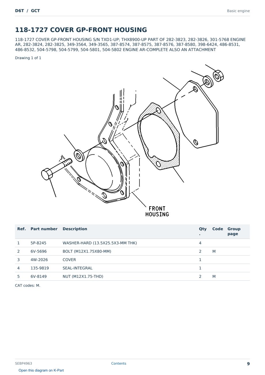 Caterpillar D6T S/N GCT Partsbook SEBP4963 (English) - sample page 9 of 10 Caterpillar D6T S/N GCT Partsbook SEBP4963 (English) - sample page 9 of 10