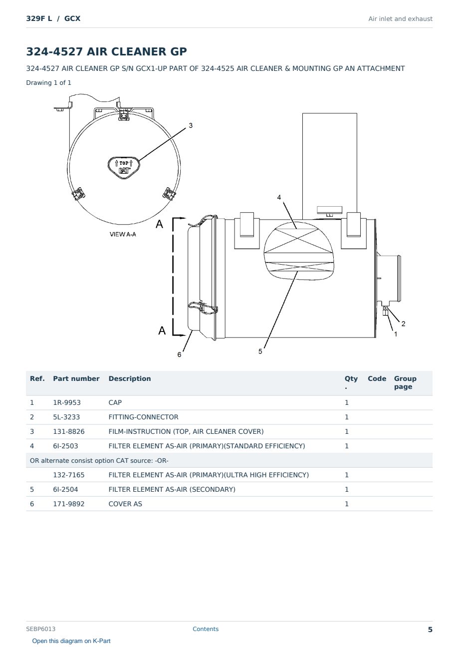 Caterpillar 329F L S/N GCX Partsbook SEBP6013 (English) - sample page 5 of 10 Caterpillar 329F L S/N GCX Partsbook SEBP6013 (English) - sample page 5 of 10