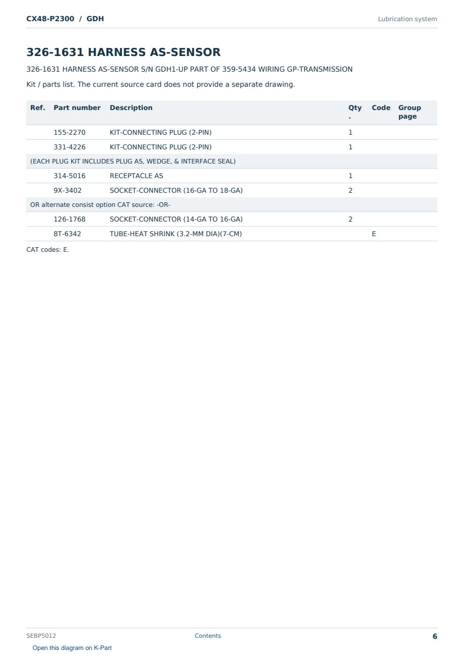 Caterpillar CX48-P2300 S/N GDH Partsbook SEBP5012 (English) - sample page 6 of 10 Caterpillar CX48-P2300 S/N GDH Partsbook SEBP5012 (English) - sample page 6 of 10