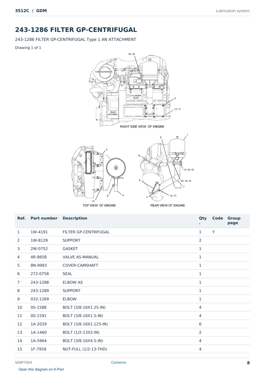 Caterpillar 3512C S/N GDM Partsbook SEBP7004 (English) - sample page 8 of 10 Caterpillar 3512C S/N GDM Partsbook SEBP7004 (English) - sample page 8 of 10