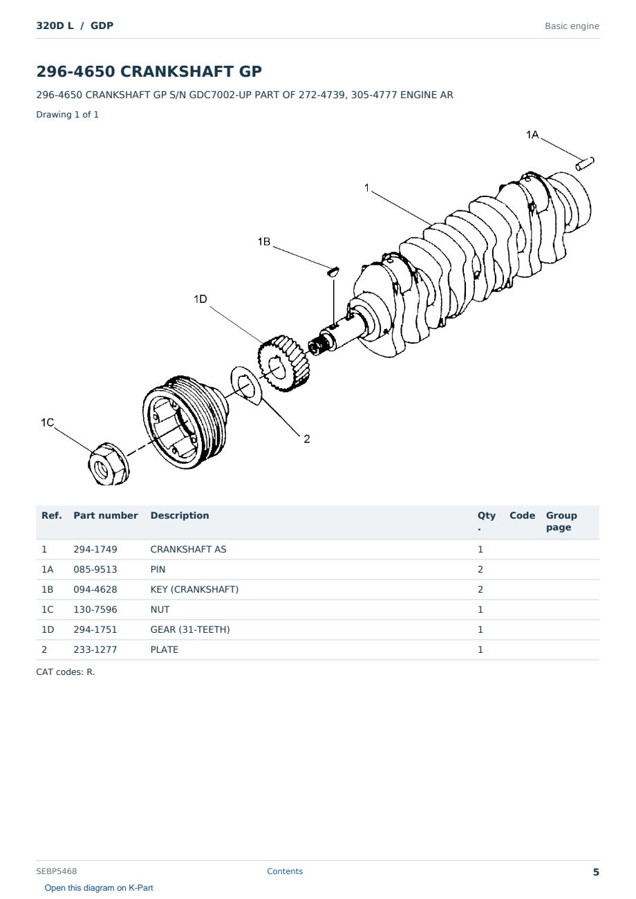 Caterpillar 320D L S/N GDP Partsbook SEBP5468 (English) - sample page 5 of 10 Caterpillar 320D L S/N GDP Partsbook SEBP5468 (English) - sample page 5 of 10