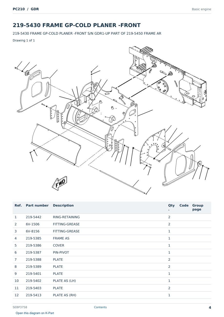 Caterpillar PC210 S/N GDR Partsbook SEBP3758 (English) - sample page 4 of 10 Caterpillar PC210 S/N GDR Partsbook SEBP3758 (English) - sample page 4 of 10