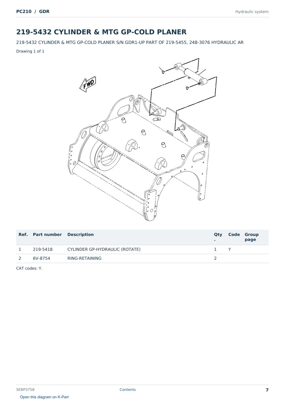 Caterpillar PC210 S/N GDR Partsbook SEBP3758 (English) - sample page 7 of 10 Caterpillar PC210 S/N GDR Partsbook SEBP3758 (English) - sample page 7 of 10