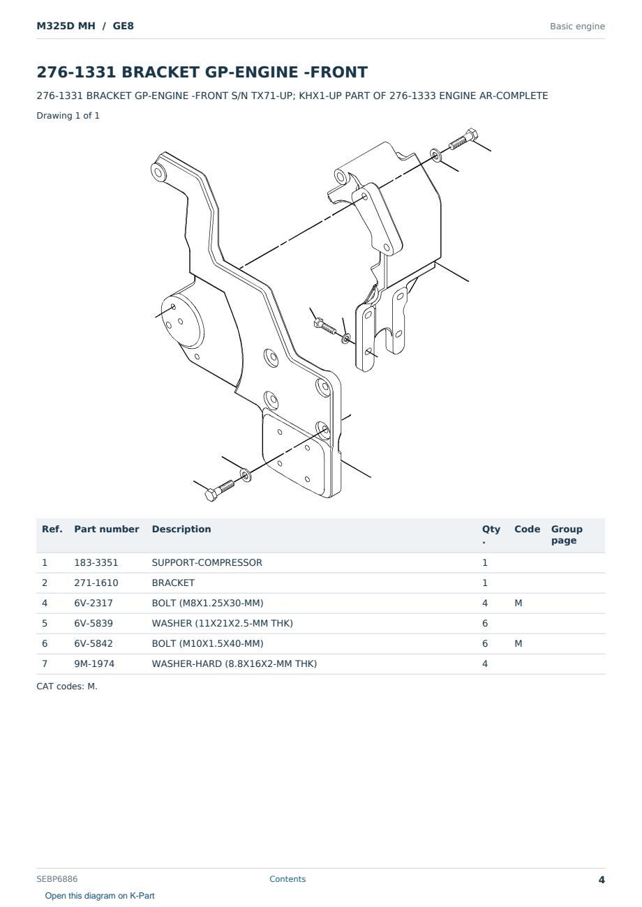 Caterpillar M325D MH S/N GE8 Partsbook SEBP6886 (English) - sample page 4 of 10 Caterpillar M325D MH S/N GE8 Partsbook SEBP6886 (English) - sample page 4 of 10