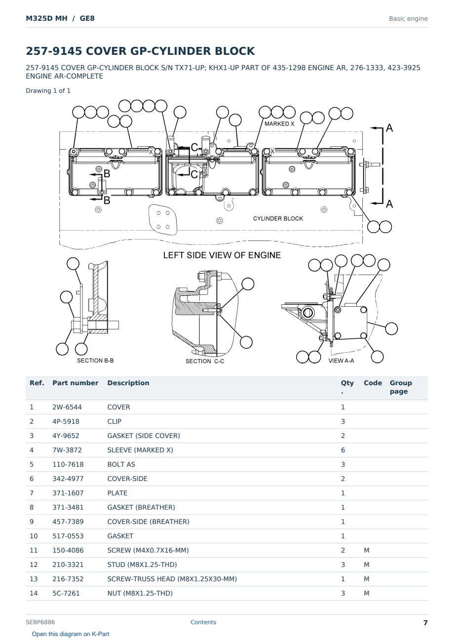 Caterpillar M325D MH S/N GE8 Partsbook SEBP6886 (English) - sample page 7 of 10 Caterpillar M325D MH S/N GE8 Partsbook SEBP6886 (English) - sample page 7 of 10
