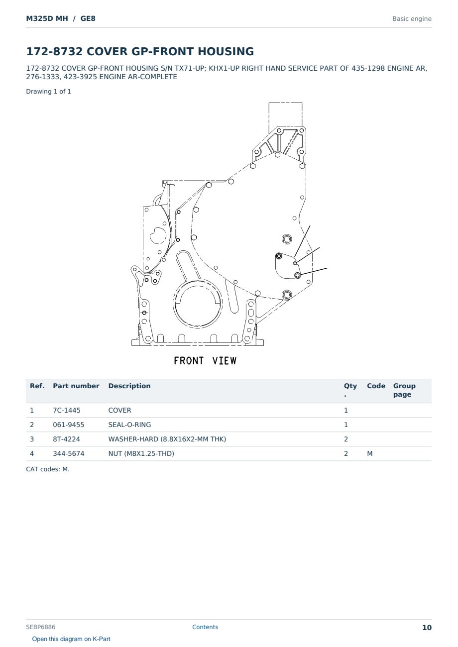 Caterpillar M325D MH S/N GE8 Partsbook SEBP6886 (English) - sample page 10 of 10 Caterpillar M325D MH S/N GE8 Partsbook SEBP6886 (English) - sample page 10 of 10