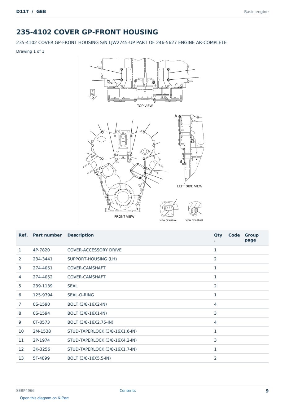 Caterpillar D11T S/N GEB Partsbook SEBP4966 (English) - sample page 9 of 10 Caterpillar D11T S/N GEB Partsbook SEBP4966 (English) - sample page 9 of 10