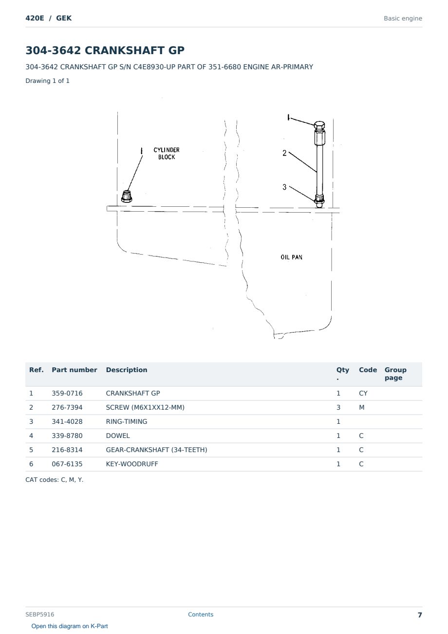 Caterpillar 420E S/N GEK Partsbook SEBP5916 (English) - sample page 7 of 10 Caterpillar 420E S/N GEK Partsbook SEBP5916 (English) - sample page 7 of 10