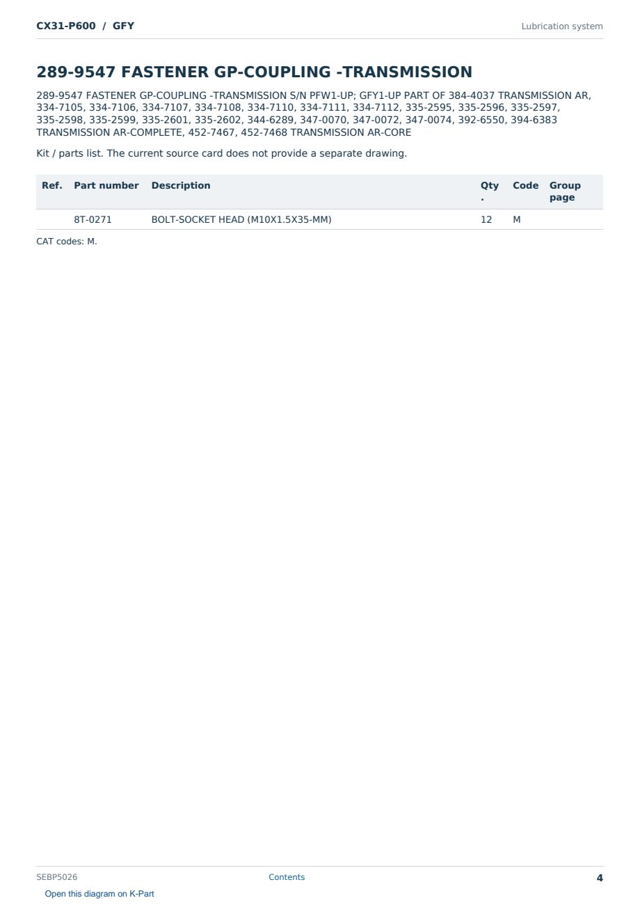 Caterpillar CX31-P600 S/N GFY Partsbook SEBP5026 (English) - sample page 4 of 10 Caterpillar CX31-P600 S/N GFY Partsbook SEBP5026 (English) - sample page 4 of 10