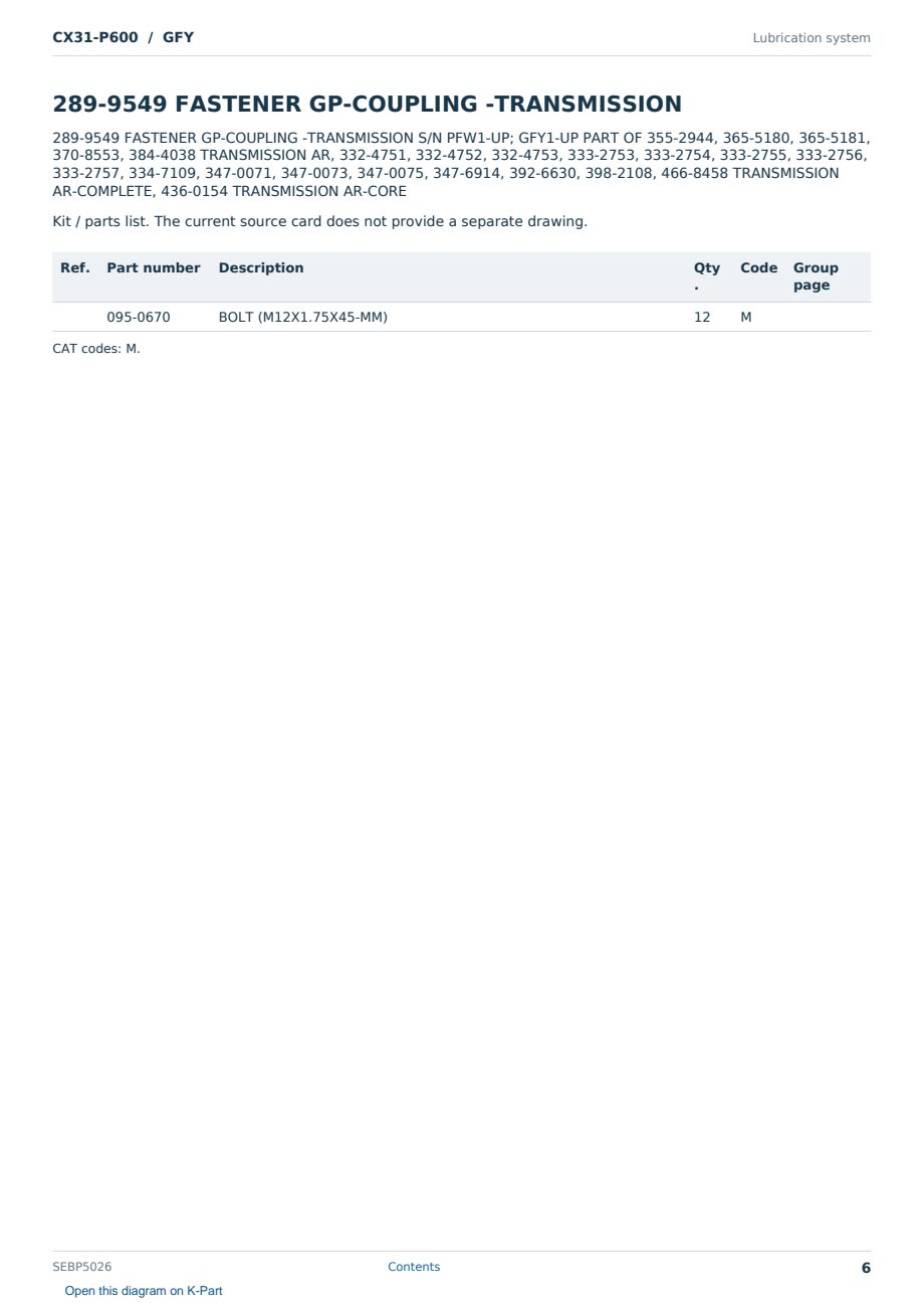 Caterpillar CX31-P600 S/N GFY Partsbook SEBP5026 (English) - sample page 6 of 10 Caterpillar CX31-P600 S/N GFY Partsbook SEBP5026 (English) - sample page 6 of 10