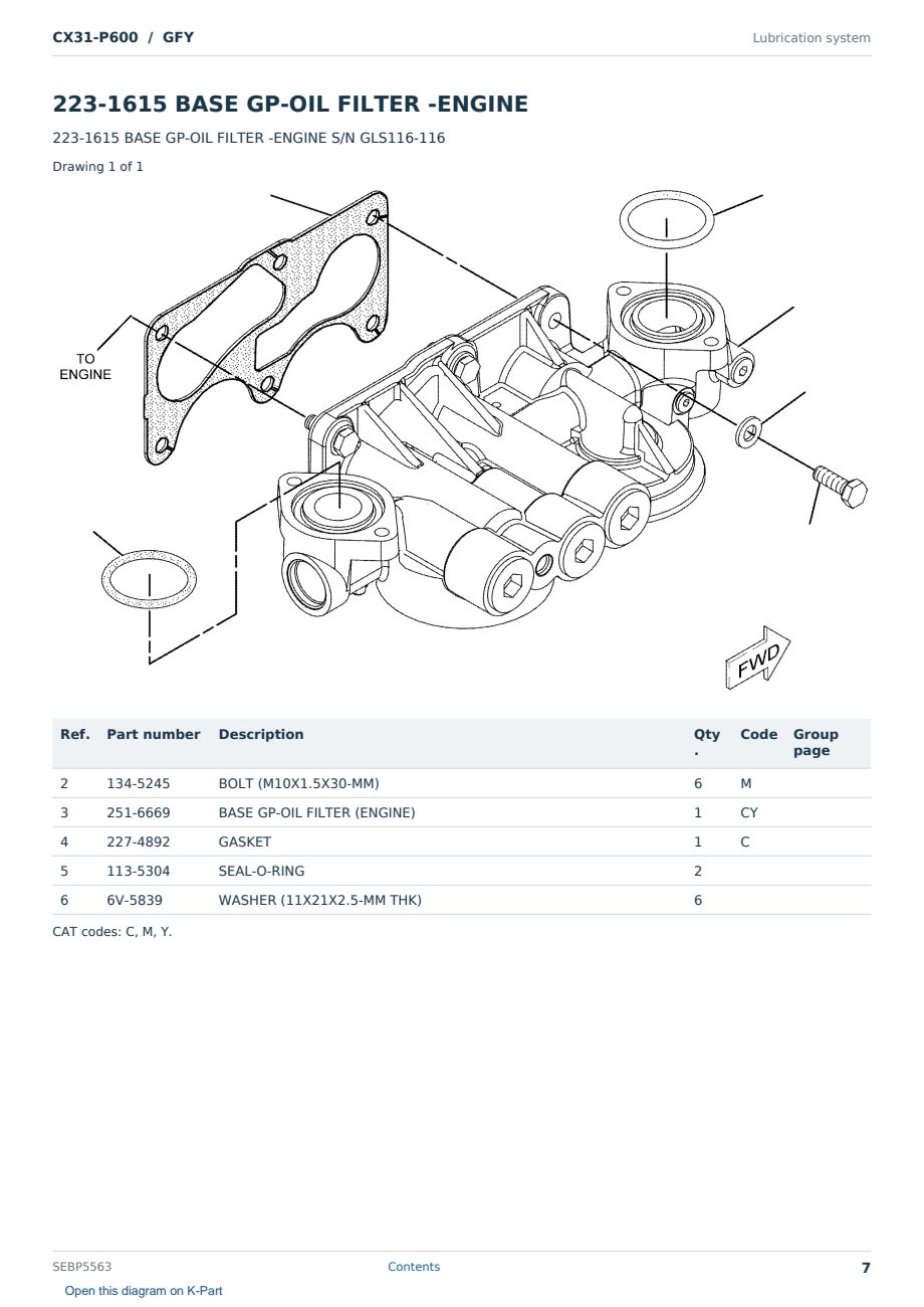 Caterpillar CX31-P600 S/N GFY Partsbook SEBP5563 (English) - sample page 7 of 10 Caterpillar CX31-P600 S/N GFY Partsbook SEBP5563 (English) - sample page 7 of 10