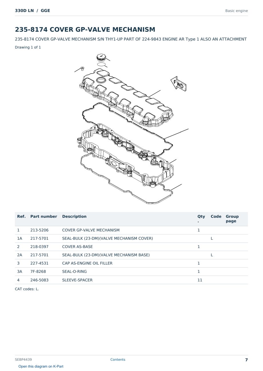 Caterpillar 330D LN S/N GGE Partsbook SEBP4439 (English) - sample page 7 of 10 Caterpillar 330D LN S/N GGE Partsbook SEBP4439 (English) - sample page 7 of 10