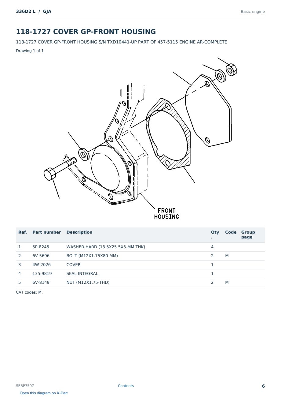 Caterpillar 336D2 L S/N GJA Partsbook SEBP7597 (English) - sample page 6 of 10 Caterpillar 336D2 L S/N GJA Partsbook SEBP7597 (English) - sample page 6 of 10