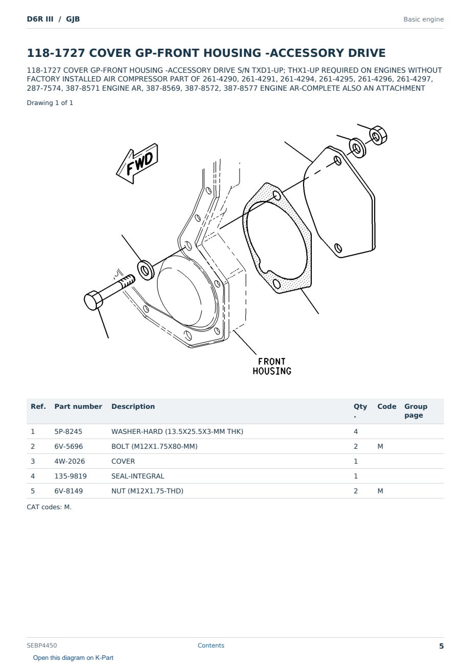 Caterpillar D6R III S/N GJB Partsbook SEBP4450 (English) - sample page 5 of 10 Caterpillar D6R III S/N GJB Partsbook SEBP4450 (English) - sample page 5 of 10