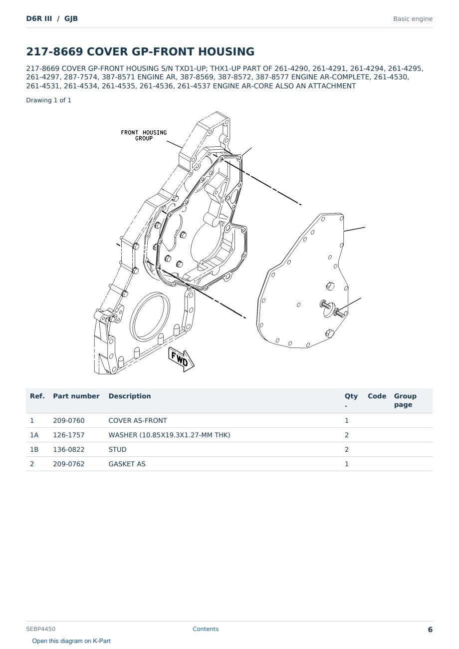 Caterpillar D6R III S/N GJB Partsbook SEBP4450 (English) - sample page 6 of 10 Caterpillar D6R III S/N GJB Partsbook SEBP4450 (English) - sample page 6 of 10