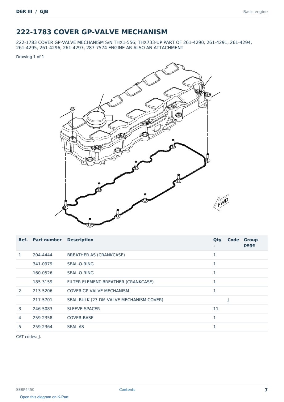 Caterpillar D6R III S/N GJB Partsbook SEBP4450 (English) - sample page 7 of 10 Caterpillar D6R III S/N GJB Partsbook SEBP4450 (English) - sample page 7 of 10