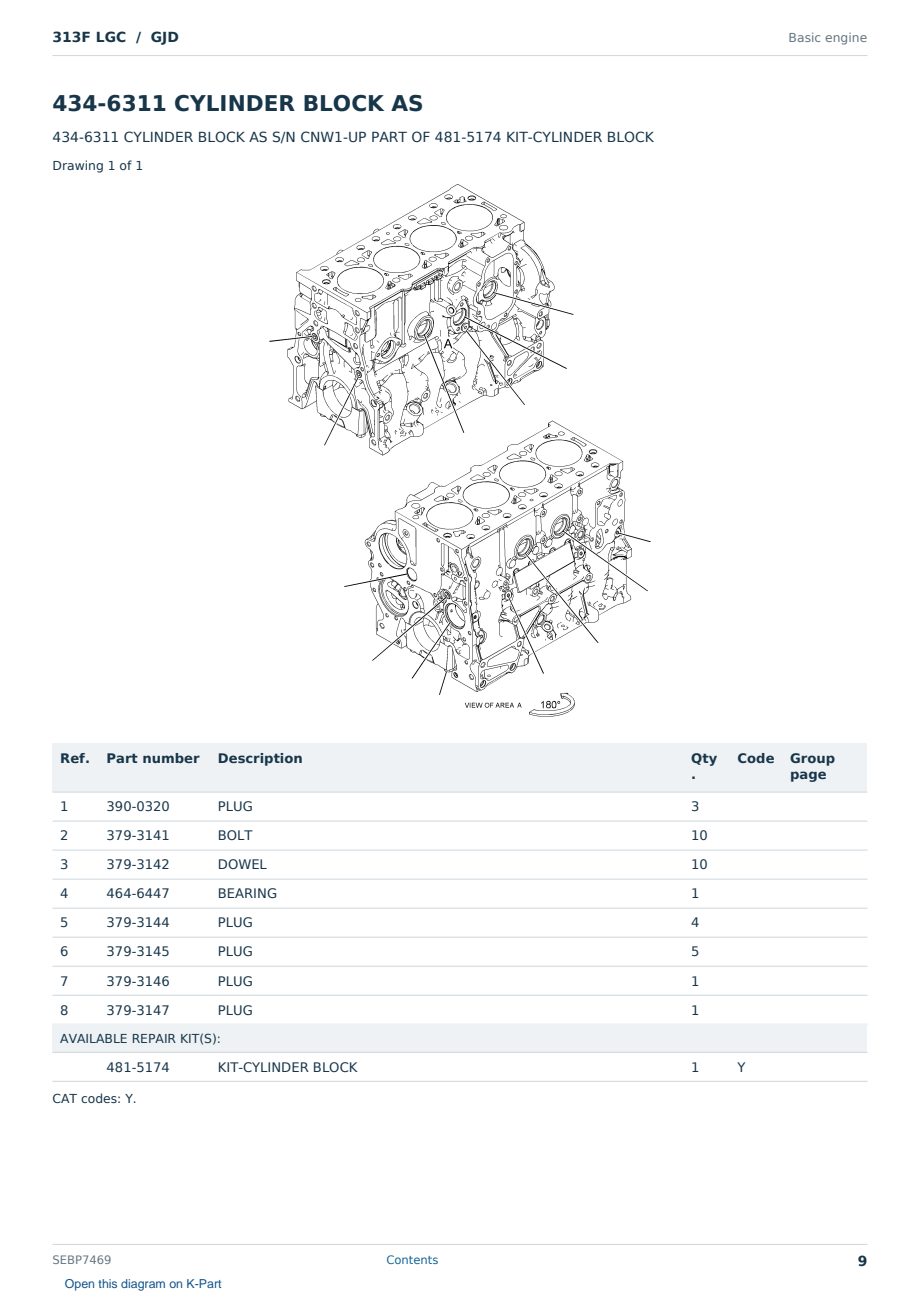 Caterpillar 313F LGC S/N GJD Partsbook SEBP7469 (English) - sample page 9 of 10 Caterpillar 313F LGC S/N GJD Partsbook SEBP7469 (English) - sample page 9 of 10