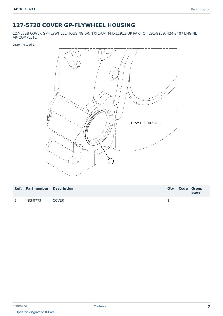 Caterpillar 349D S/N GKF Partsbook SEBP6206 (English) - sample page 7 of 10 Caterpillar 349D S/N GKF Partsbook SEBP6206 (English) - sample page 7 of 10