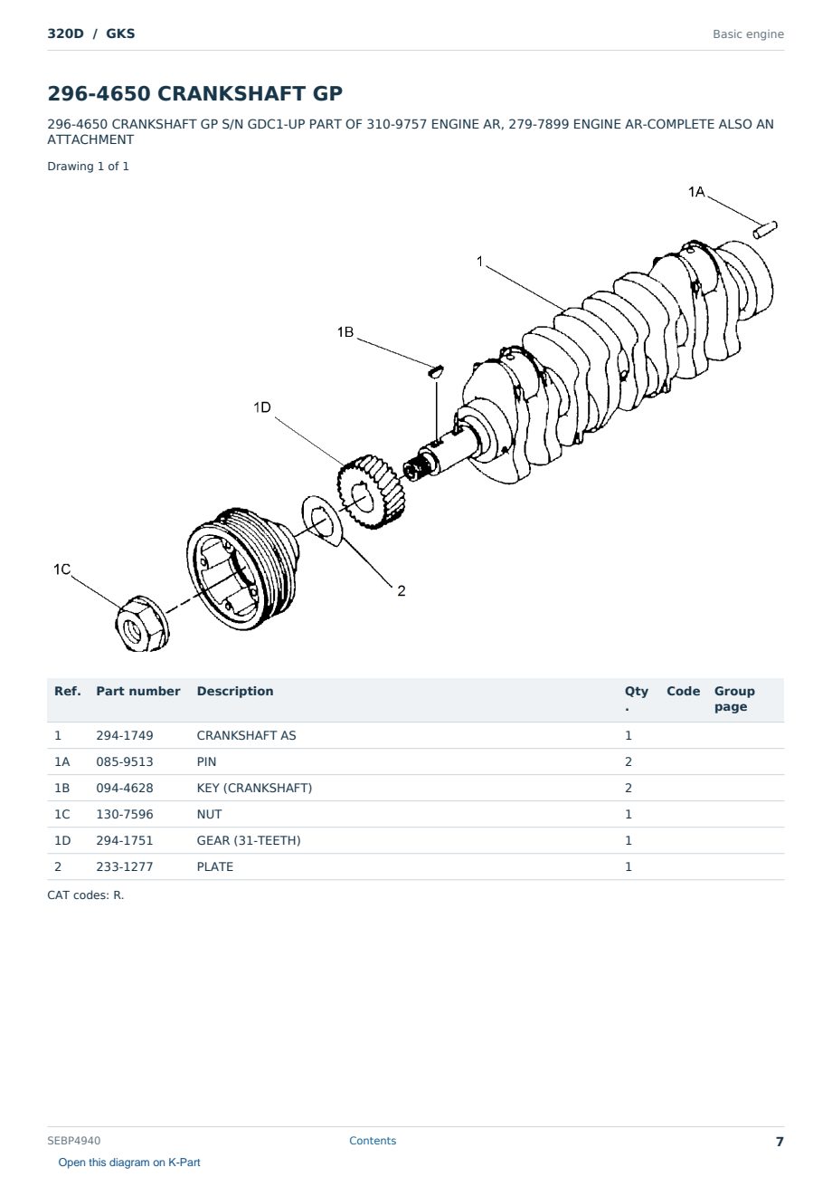 Caterpillar 320D S/N GKS Partsbook SEBP4940 (English) - sample page 7 of 10 Caterpillar 320D S/N GKS Partsbook SEBP4940 (English) - sample page 7 of 10