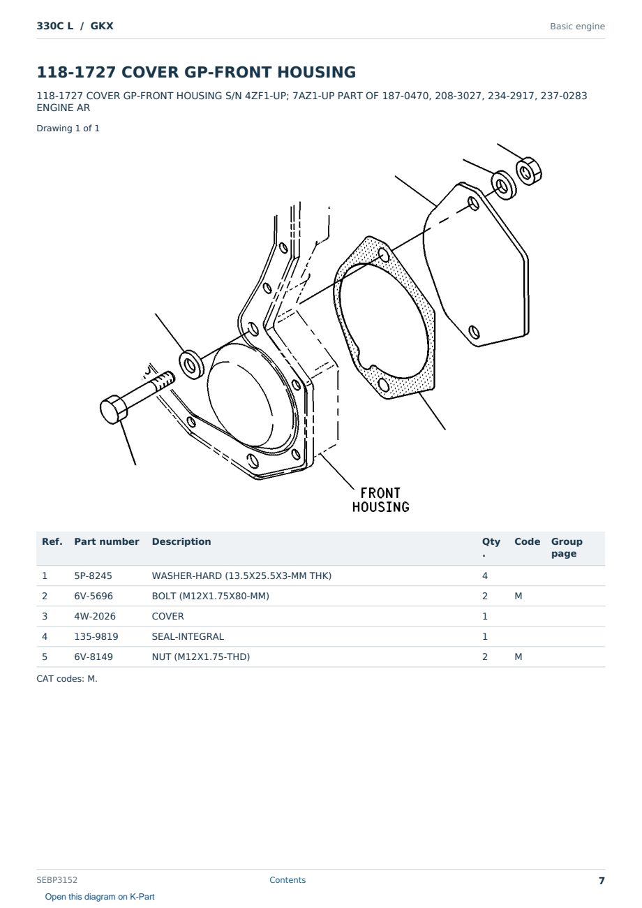 Caterpillar 330C L S/N GKX Partsbook SEBP3152 (English) - sample page 7 of 10 Caterpillar 330C L S/N GKX Partsbook SEBP3152 (English) - sample page 7 of 10
