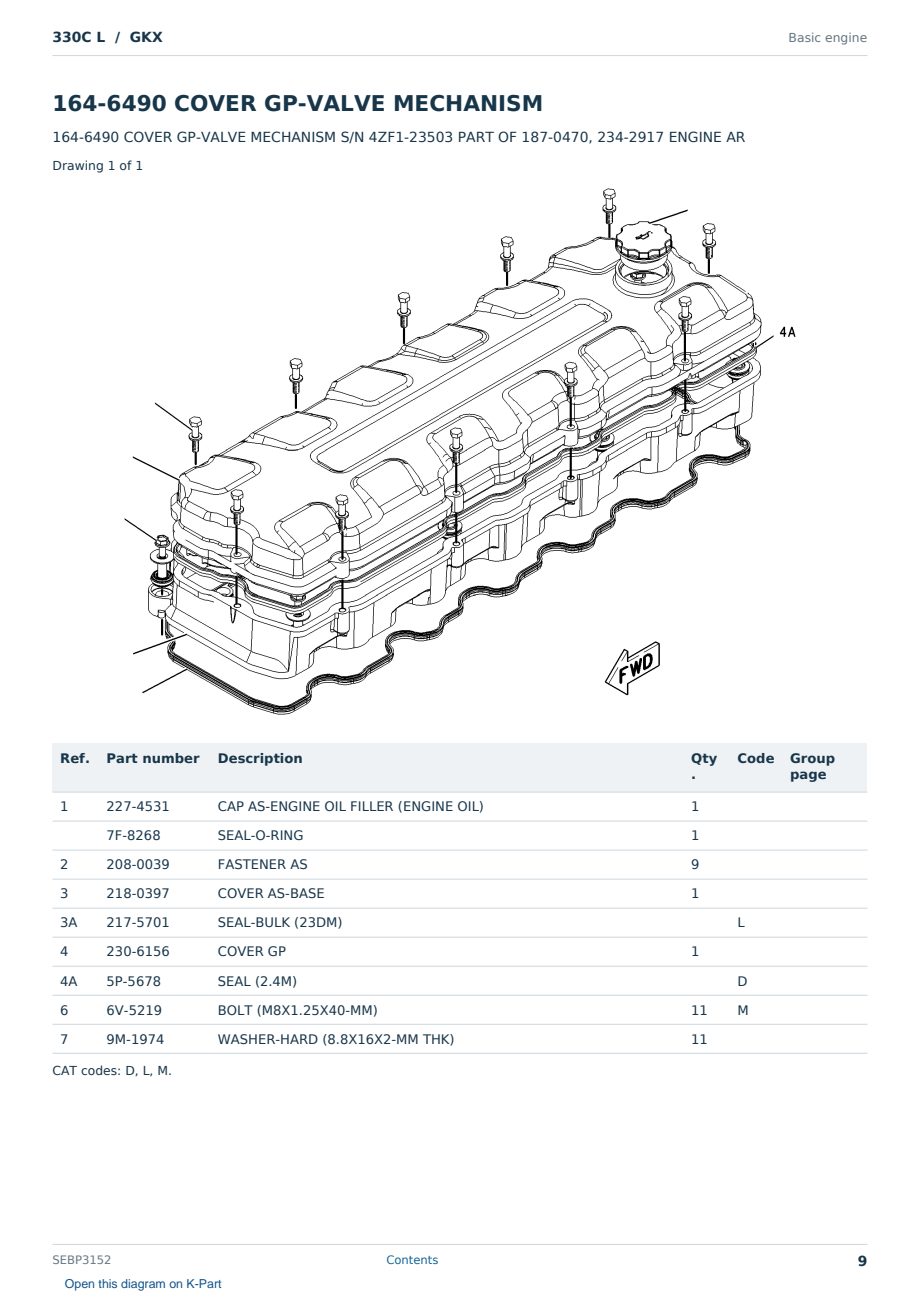 Caterpillar 330C L S/N GKX Partsbook SEBP3152 (English) - sample page 9 of 10 Caterpillar 330C L S/N GKX Partsbook SEBP3152 (English) - sample page 9 of 10