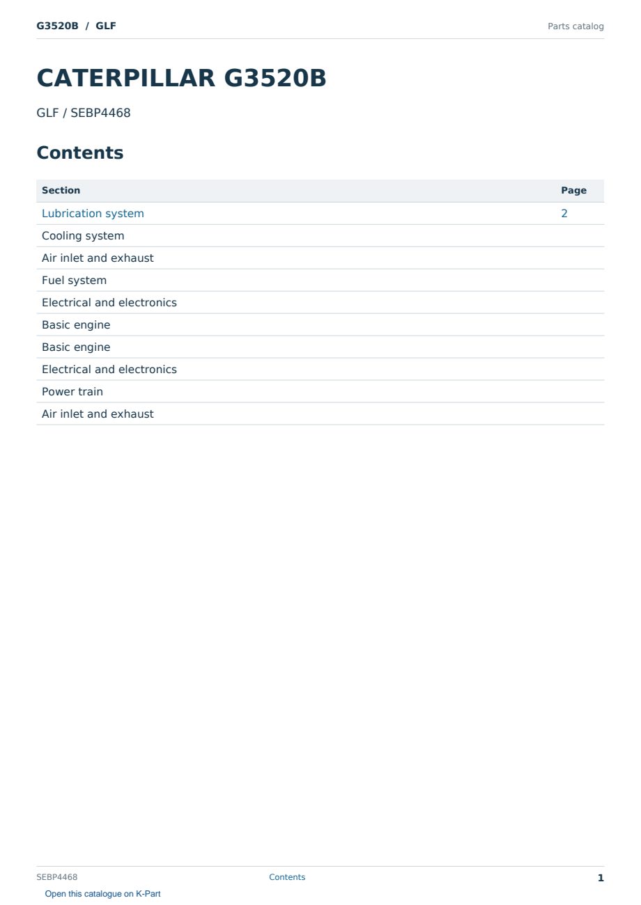 Caterpillar G3520B S/N GLF Partsbook SEBP4468 (English) - sample page 1 of 10 Caterpillar G3520B S/N GLF Partsbook SEBP4468 (English) - sample page 1 of 10