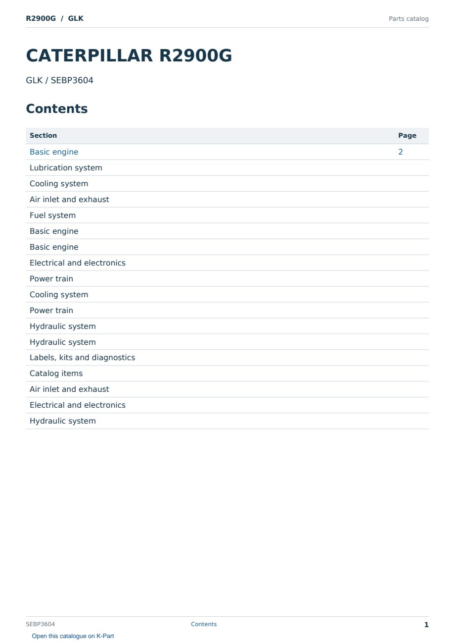 Caterpillar R2900G S/N GLK Partsbook SEBP3604 (English) - sample page 1 of 10 Caterpillar R2900G S/N GLK Partsbook SEBP3604 (English) - sample page 1 of 10