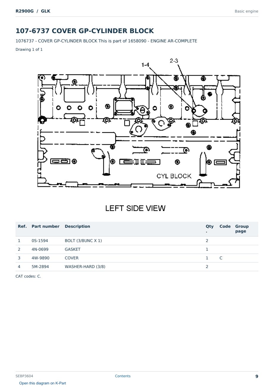 Caterpillar R2900G S/N GLK Partsbook SEBP3604 (English) - sample page 9 of 10 Caterpillar R2900G S/N GLK Partsbook SEBP3604 (English) - sample page 9 of 10