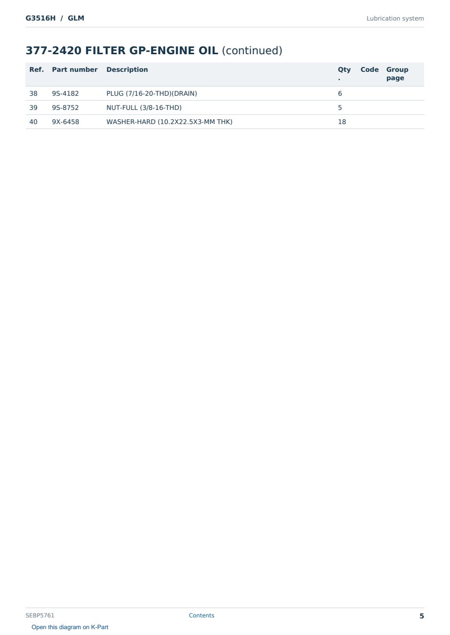 Caterpillar G3516H S/N GLM Partsbook SEBP5761 (English) - sample page 5 of 10 Caterpillar G3516H S/N GLM Partsbook SEBP5761 (English) - sample page 5 of 10