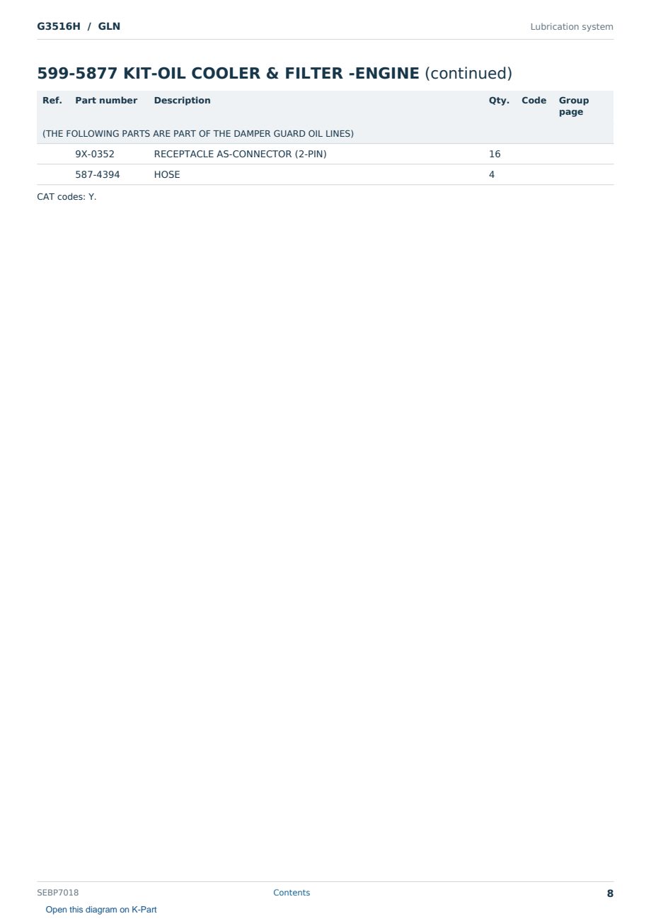 Caterpillar G3516H S/N GLN Partsbook SEBP7018 (English) - sample page 8 of 10 Caterpillar G3516H S/N GLN Partsbook SEBP7018 (English) - sample page 8 of 10
