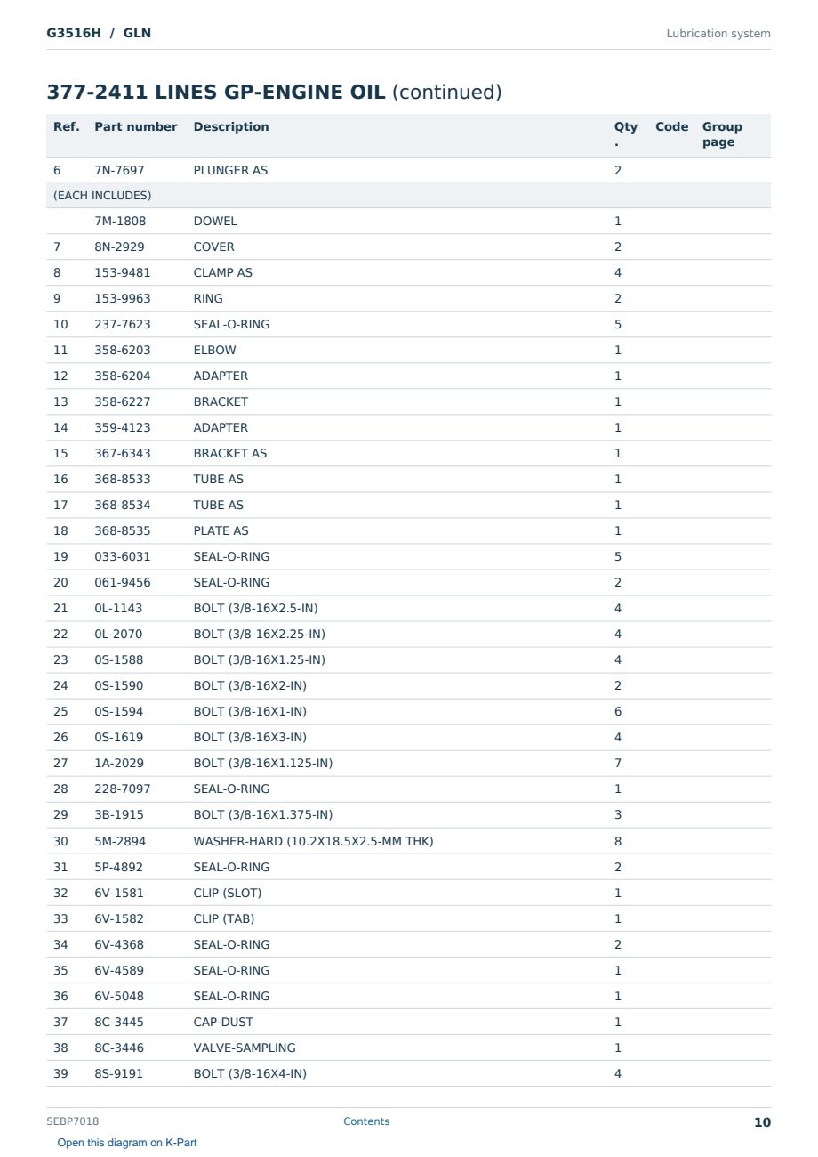 Caterpillar G3516H S/N GLN Partsbook SEBP7018 (English) - sample page 10 of 10 Caterpillar G3516H S/N GLN Partsbook SEBP7018 (English) - sample page 10 of 10