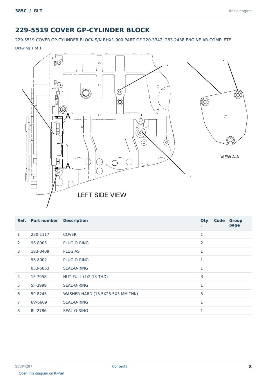 Caterpillar 385C S/N GLT Partsbook SEBP4297 (English) - sample page 8 of 10 Caterpillar 385C S/N GLT Partsbook SEBP4297 (English) - sample page 8 of 10