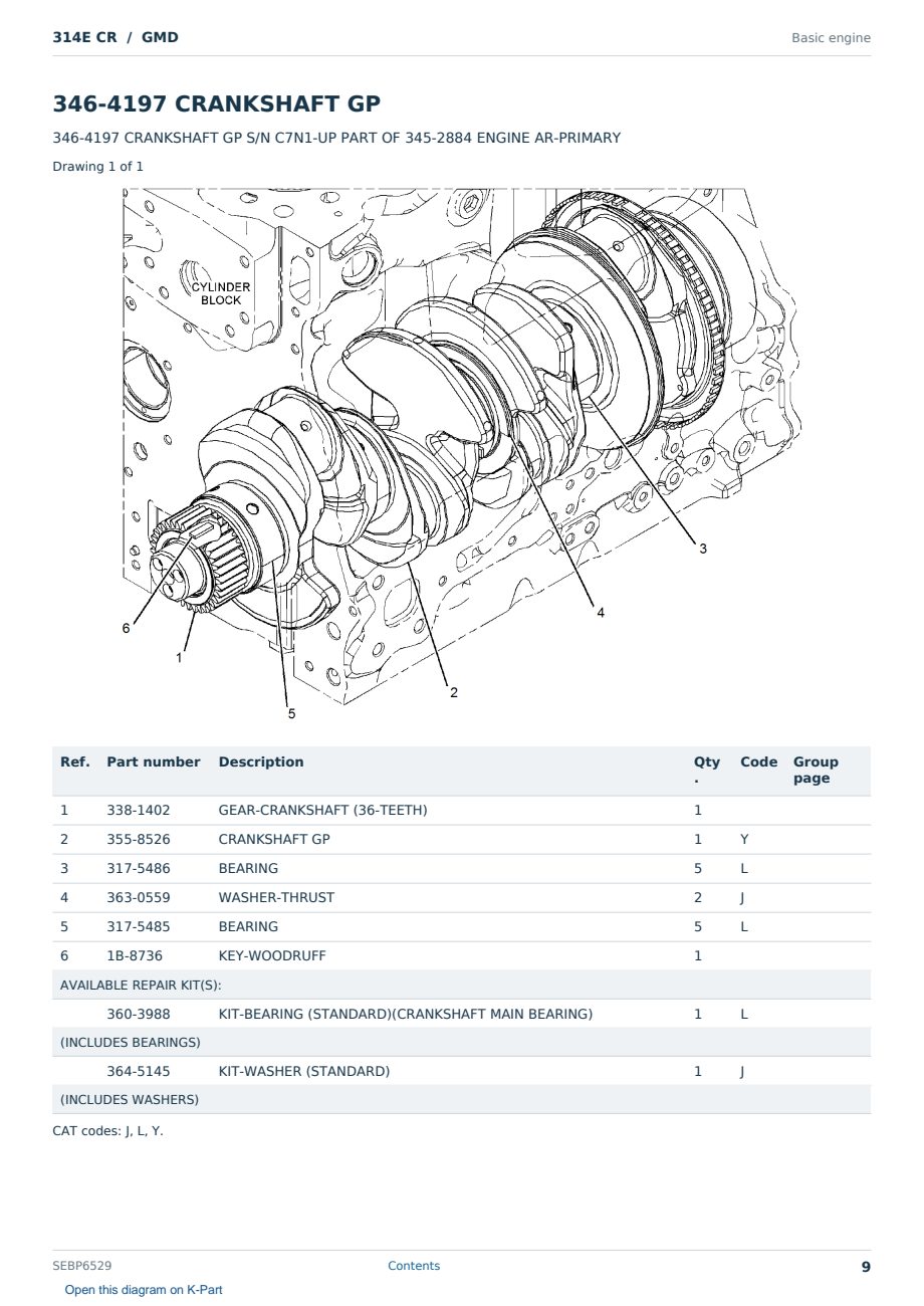 Caterpillar 314E CR S/N GMD Partsbook SEBP6529 (English) - sample page 9 of 10 Caterpillar 314E CR S/N GMD Partsbook SEBP6529 (English) - sample page 9 of 10