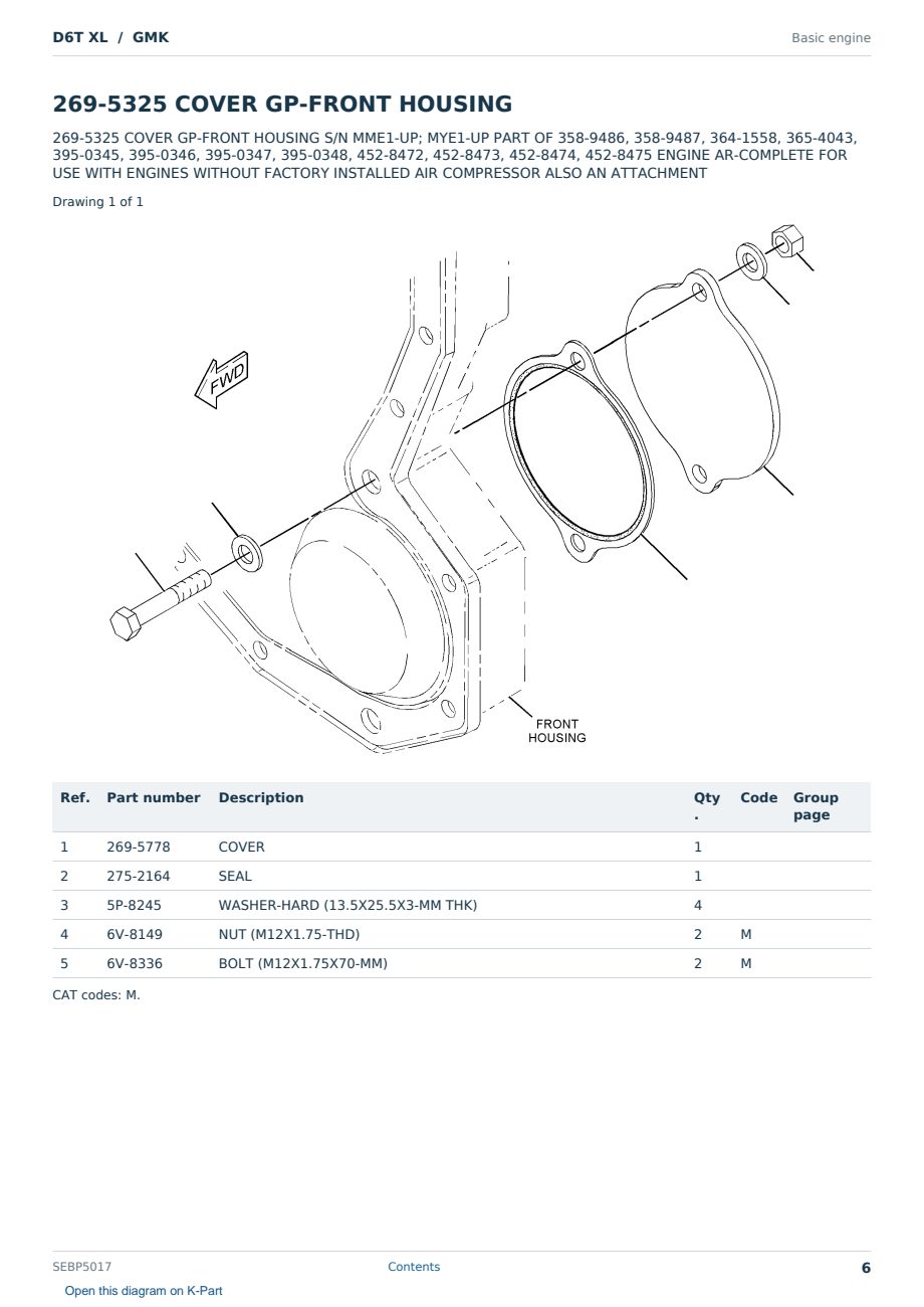 Caterpillar D6T XL S/N GMK Partsbook SEBP5017 (English) - sample page 6 of 10 Caterpillar D6T XL S/N GMK Partsbook SEBP5017 (English) - sample page 6 of 10