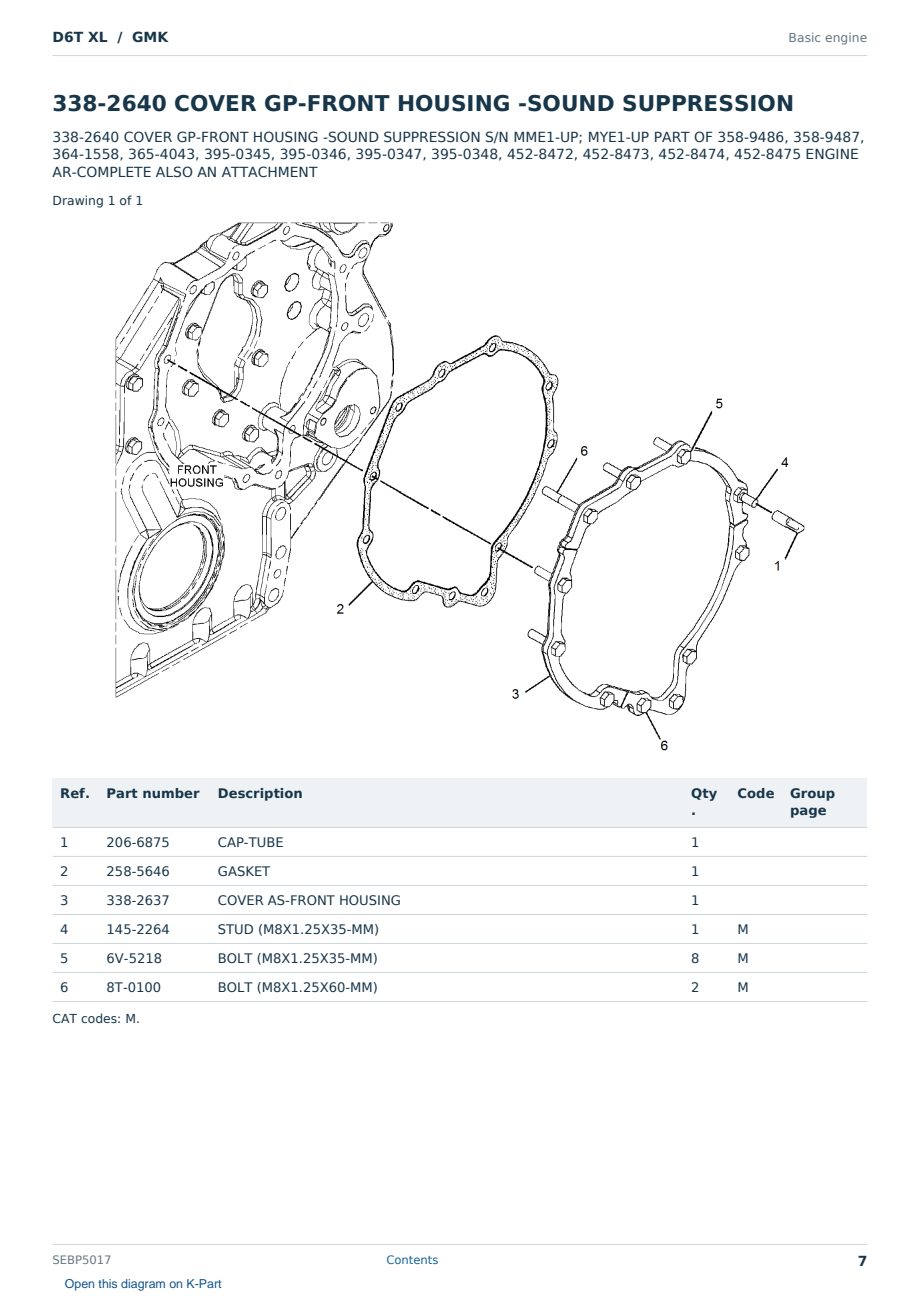 Caterpillar D6T XL S/N GMK Partsbook SEBP5017 (English) - sample page 7 of 10 Caterpillar D6T XL S/N GMK Partsbook SEBP5017 (English) - sample page 7 of 10